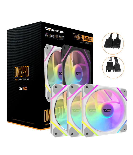 Kit 3 ventiladores auxiliar dm-12 120 pro a-rgb blanco darkflash