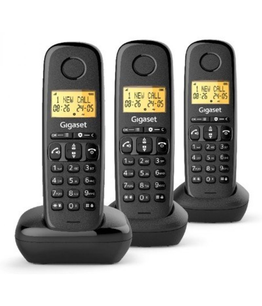 Teléfono inalámbrico gigaset basic 100/ pack trio/ negro