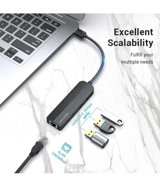 Hub usb 3.0 vention chnbb/ rj45/ 3xusb/ 1xmicrousb pd