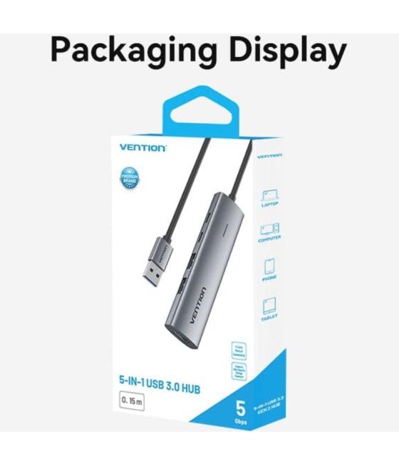 Hub usb 3.0 vention tgxhb/ 1xusb tipo-c/ 3xusb/ 1xusb tipo-c pd/ gris