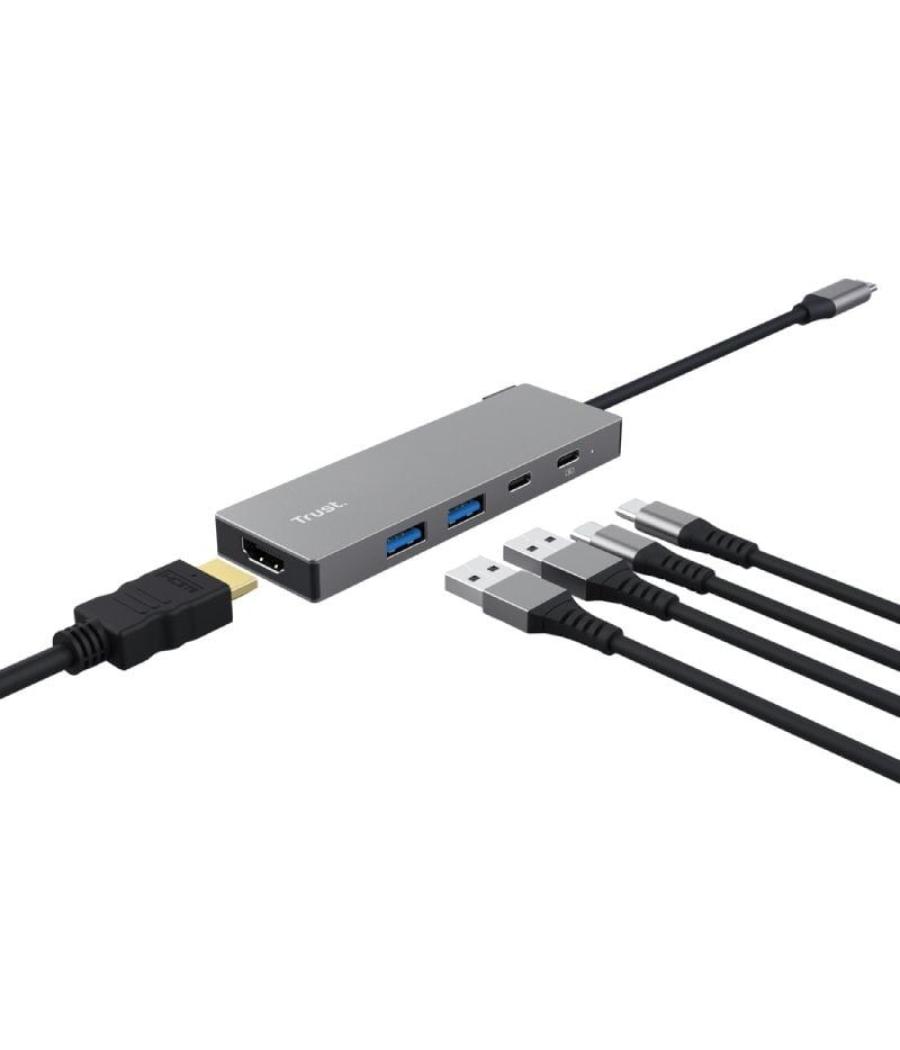 Docking usb tipo-c trust dalyx/ 2xusb/ 1xhdmi 4k/ 2xusb tipo-c/ gris