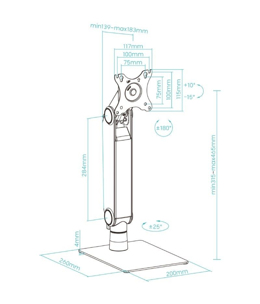 Soporte de mesa para monitor tooq db1741tn-b/ giratorio/ inclinable/ hasta 8kg