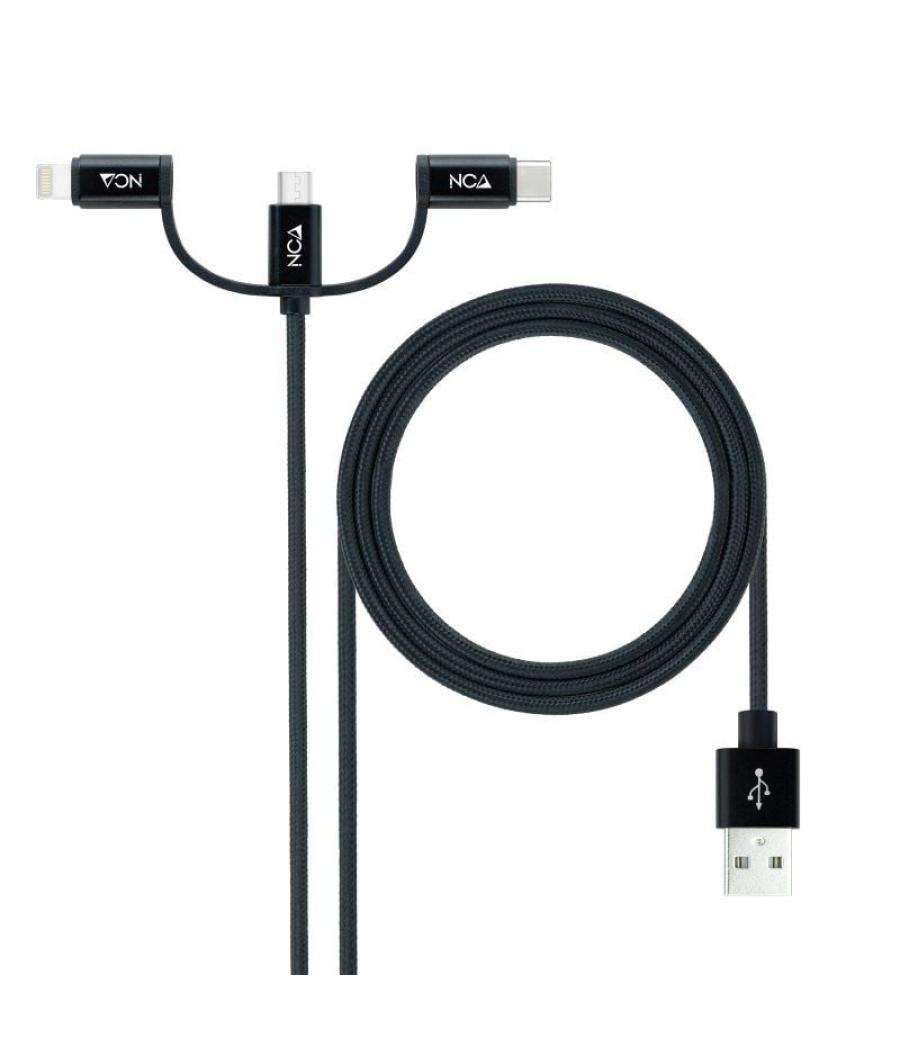 Cable usb 2.0 nanocable 10.01.3200/ lightning macho - micro usb macho/ usb tipo-c macho/ 480mbps/ 1m/ negro