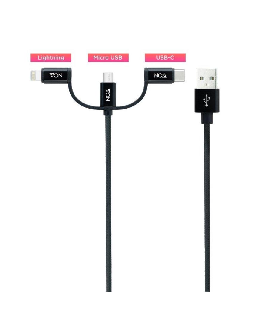 Cable usb 2.0 nanocable 10.01.3200/ lightning macho - micro usb macho/ usb tipo-c macho/ 480mbps/ 1m/ negro