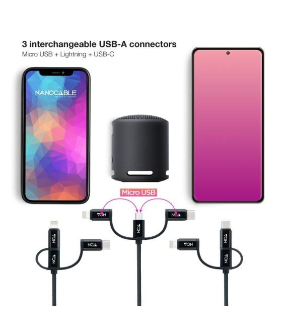 Cable usb 2.0 nanocable 10.01.3200/ lightning macho - micro usb macho/ usb tipo-c macho/ 480mbps/ 1m/ negro