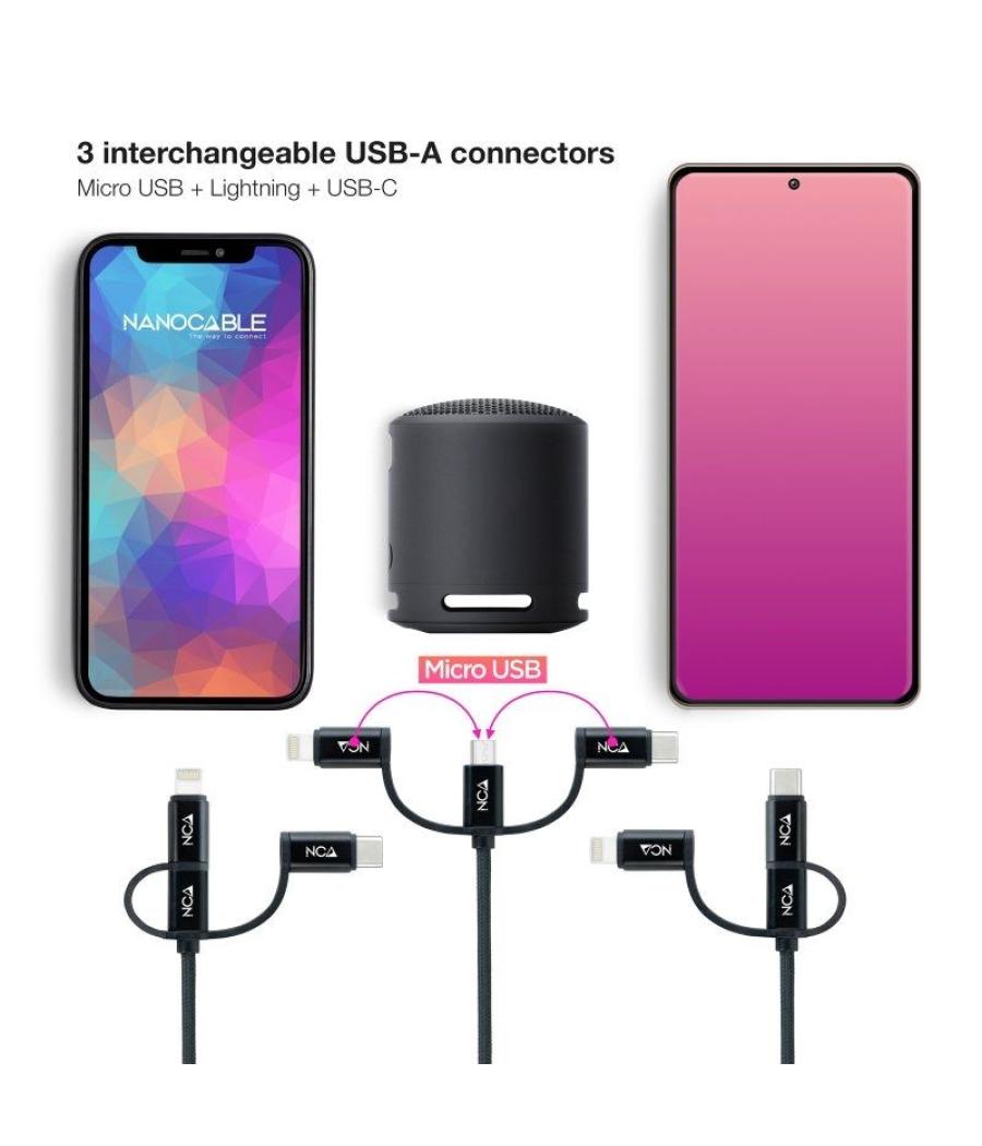 Cable usb 2.0 nanocable 10.01.3200/ lightning macho - micro usb macho/ usb tipo-c macho/ 480mbps/ 1m/ negro