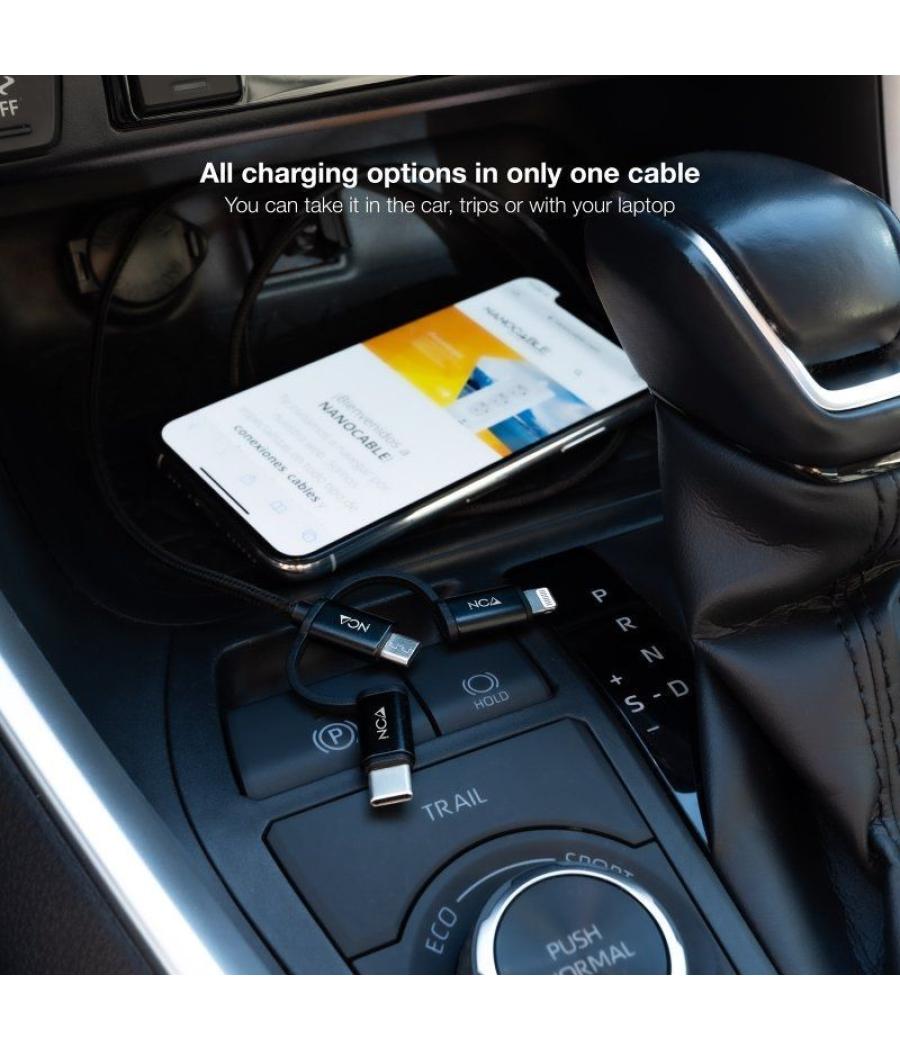 Cable usb 2.0 nanocable 10.01.3200/ lightning macho - micro usb macho/ usb tipo-c macho/ 480mbps/ 1m/ negro