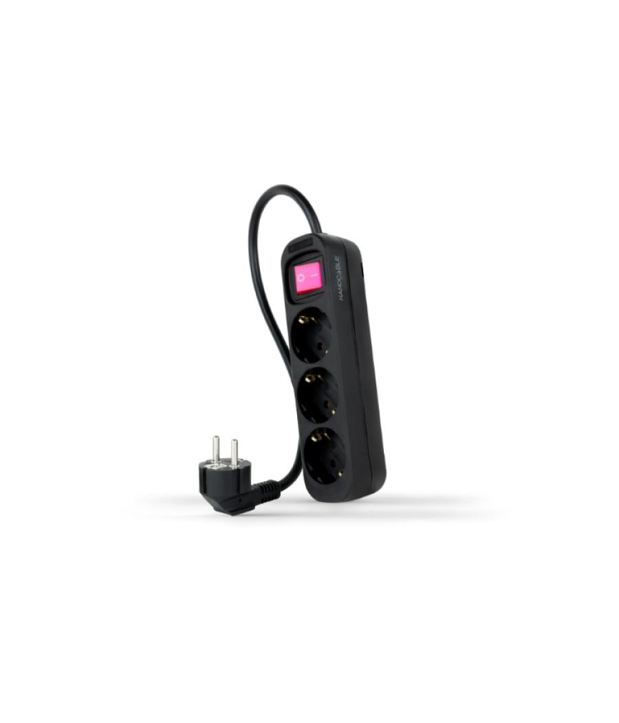 Regleta protectora 3 tomas con interruptor negro nanocable
