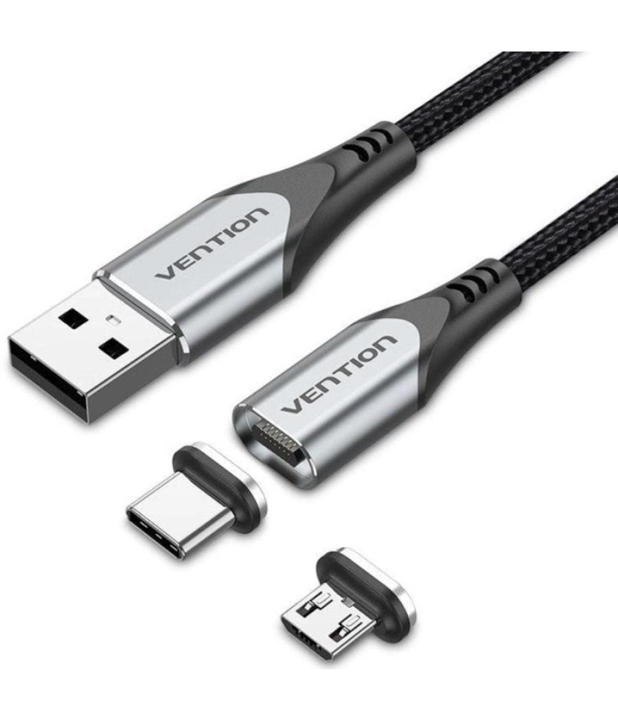Cable de carga magnético usb tipo-c con adaptador microusb vention cqmhd/ microusb macho - usb tipo-c macho/ usb macho/ hasta 60