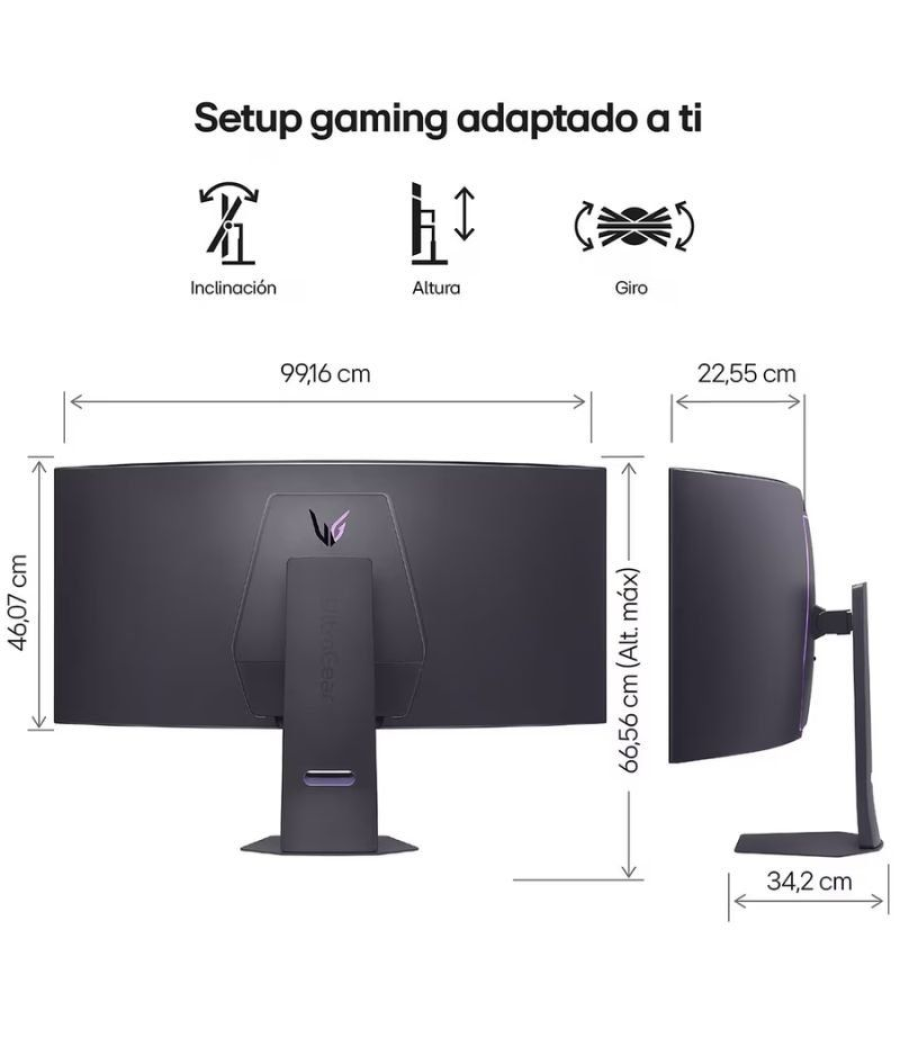 Monitor gaming curvo lg ultrafine 45gx950a-b 45'/ 5k2k/ 0.03ms/ 330hz/ oled/ multimedia/ regulable en altura/ negro