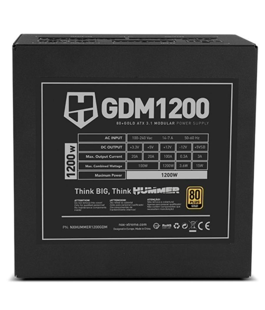 Fuente de alimentación nox hummer gdm/ 1200w/ ventilador 12cm/ 80 plus gold