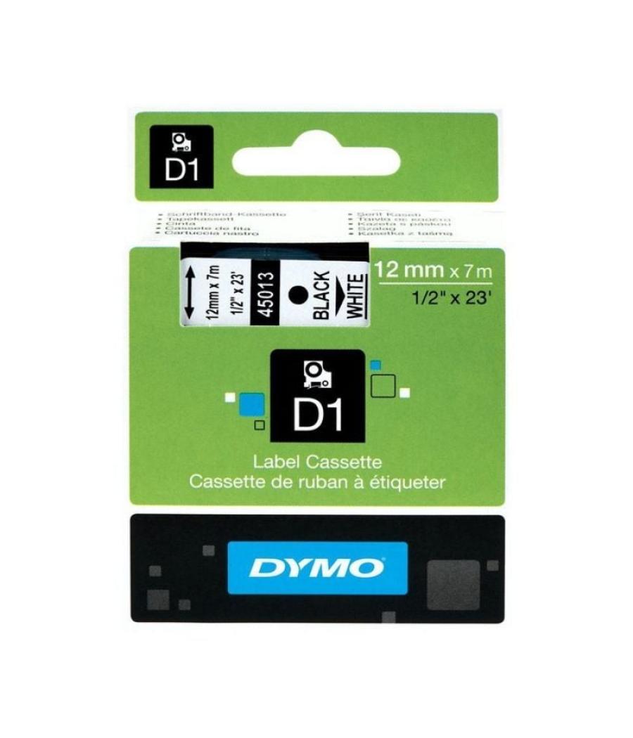 Cinta rotuladora adhesiva de poliéster dymo d1 45021/ para label manager/ 12mm x 7m/ blanca-negra