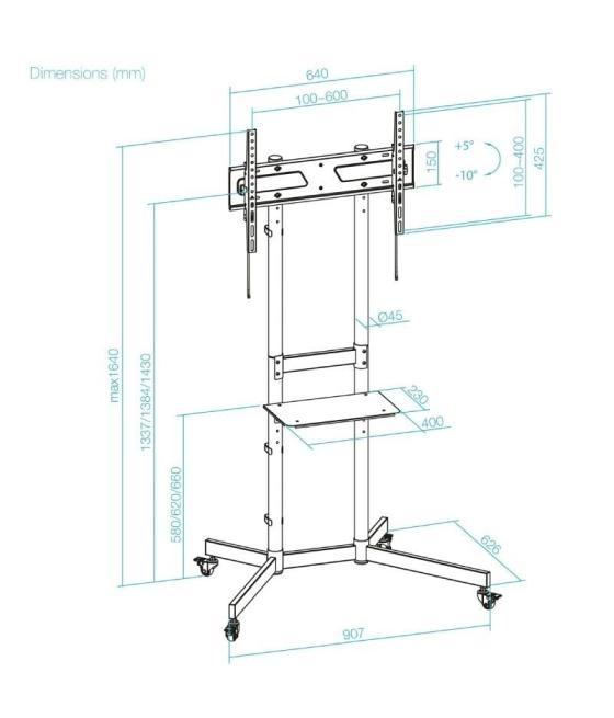 Soporte de suelo inclinable con ruedas tooq kefrén fs1150m-b para tv de 37-70'/ hasta 70kg