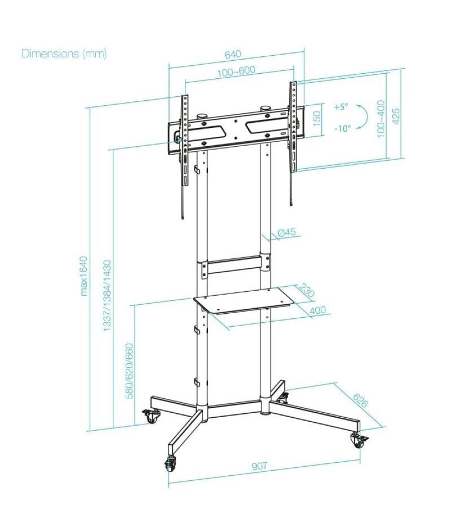 Soporte de suelo inclinable con ruedas tooq kefrén fs1150m-b para tv de 37-70'/ hasta 70kg