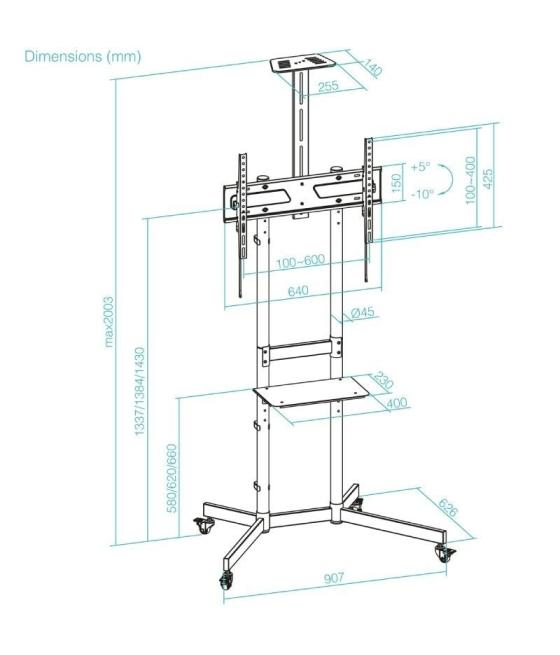 Soporte de suelo inclinable con ruedas tooq nefertiti fs1151m-b para tv de 37-70'/ hasta 70kg