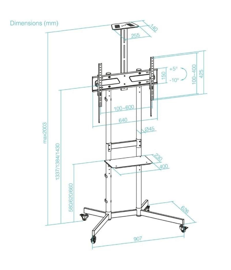 Soporte de suelo inclinable con ruedas tooq nefertiti fs1151m-b para tv de 37-70'/ hasta 70kg
