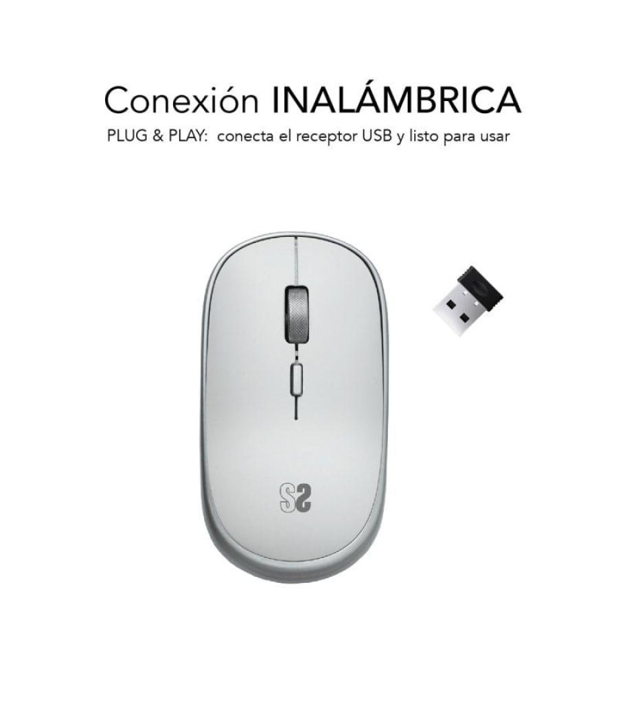 Ratón mini inalámbrico subblim wireless mini/ hasta 1600 dpi/ plata