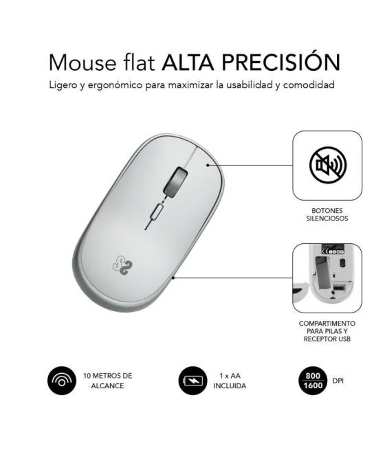Ratón mini inalámbrico subblim wireless mini/ hasta 1600 dpi/ plata