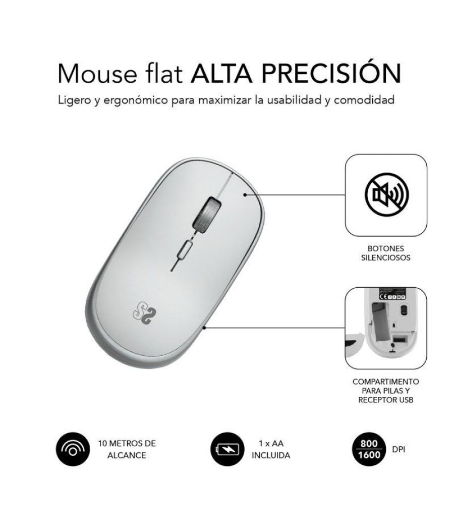 Ratón mini inalámbrico subblim wireless mini/ hasta 1600 dpi/ plata