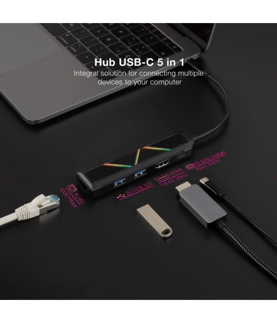 Docking usb tipo-c nanocable 10.16.0501/ 2xusb/ 1xusb tipo-c pd/ 1xhdmi/ 1xrj45/ negro