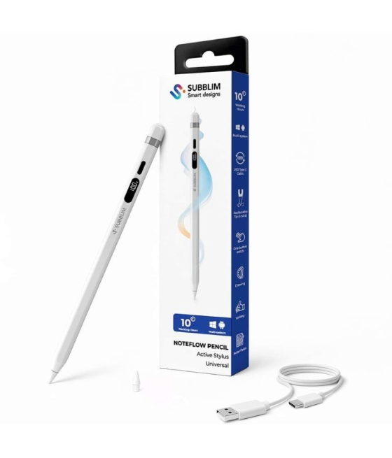Lápiz electrónico subblim noteflow pen universal para android y windows/ blanco