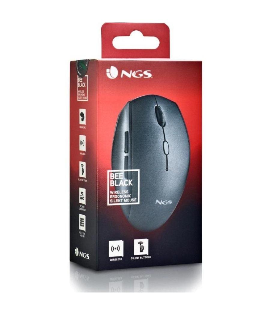 Ratón inalámbrico ngs bee black/ hasta 1600 dpi