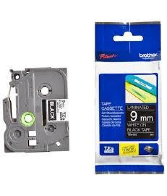 Brother cinta rotuladora laminada texto blanco sobre negro - 9mmx8m
