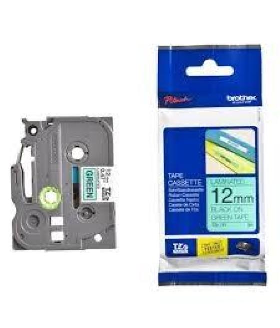 Brother cinta rotuladora laminada texto negro sobre verde - 12mmx8m