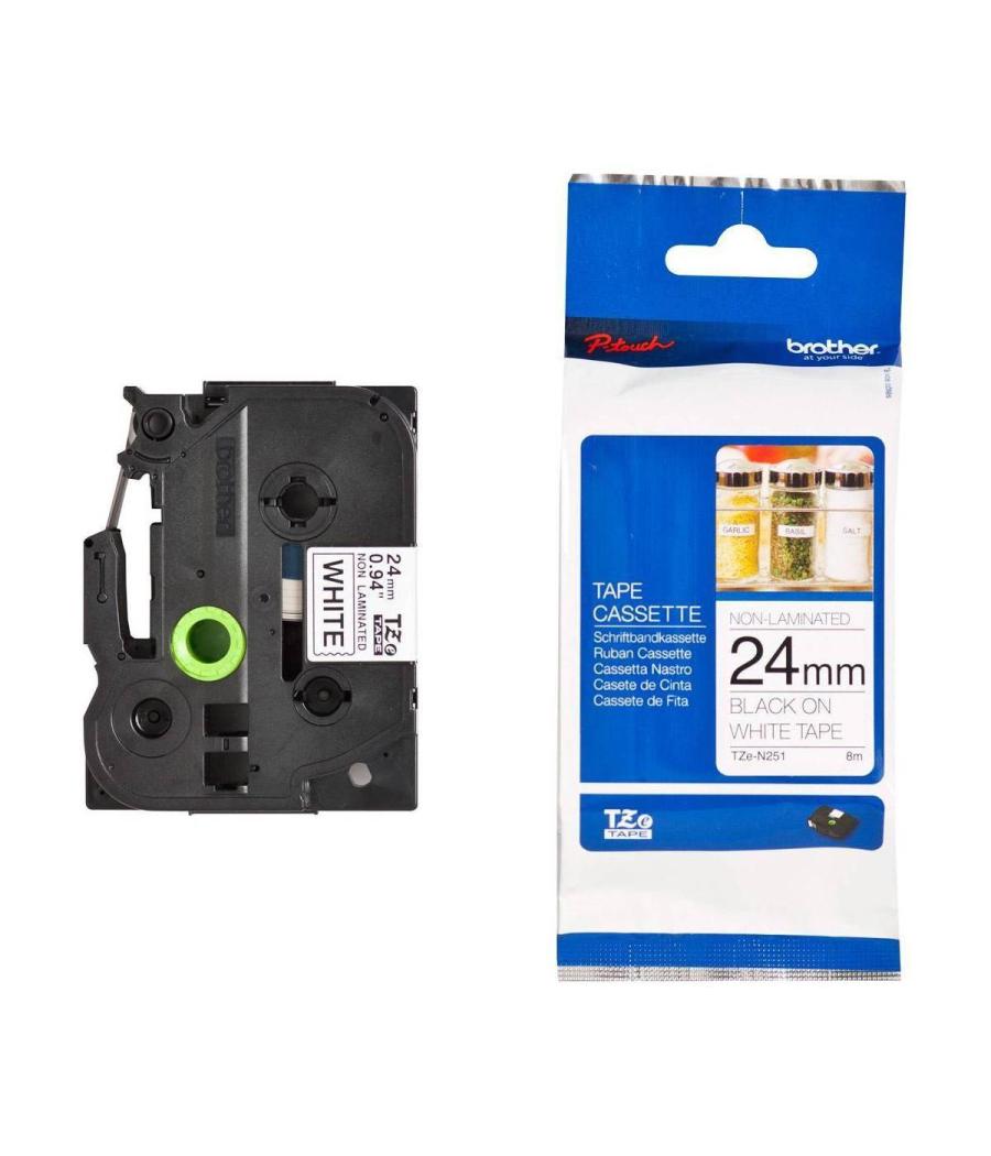 Brother cinta rotuladora no laminada texto negro sobre blanco - 24mmx8m