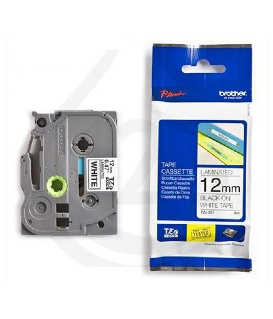 Brother cinta rotuladora laminada super adhesiva texto negro sobre transparente - 12mmx8m