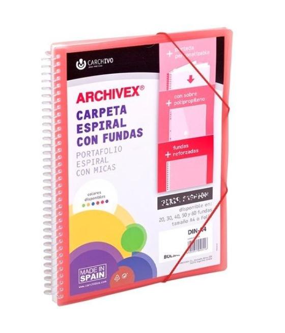 Carchivo carpeta con fundas 40 archivex star espiral a4 c/gomas sobre c/solapa personalizable rojo