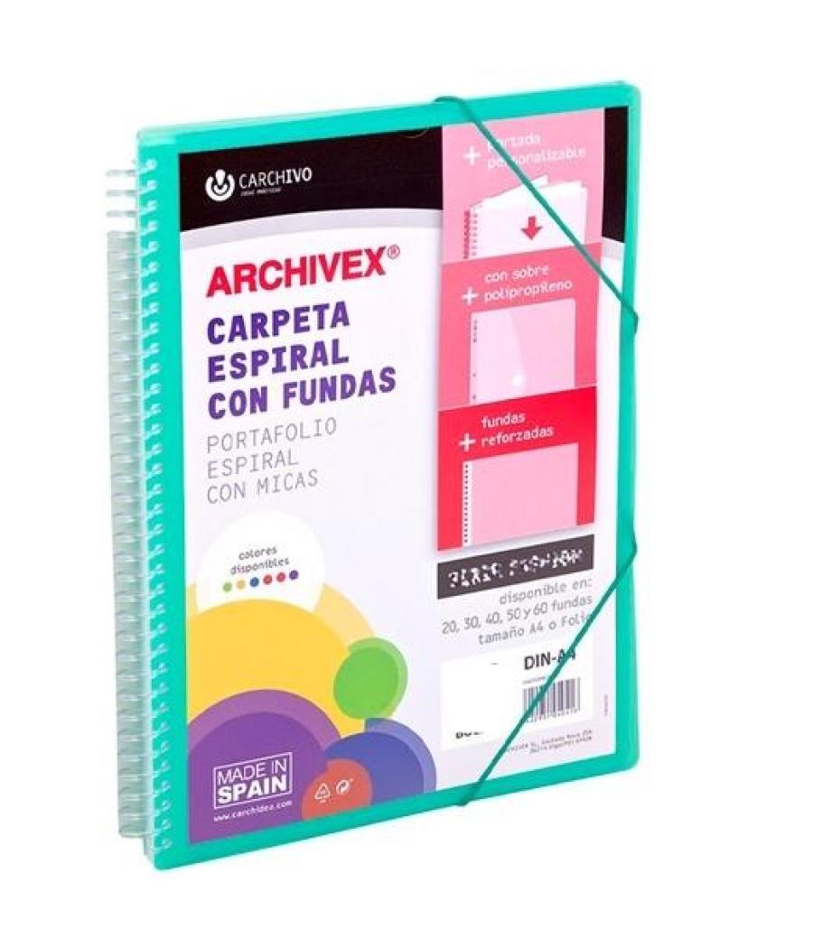 Carchivo carpeta con fundas 40 archivex star espiral a4 c/gomas sobre c/solapa personalizable verde