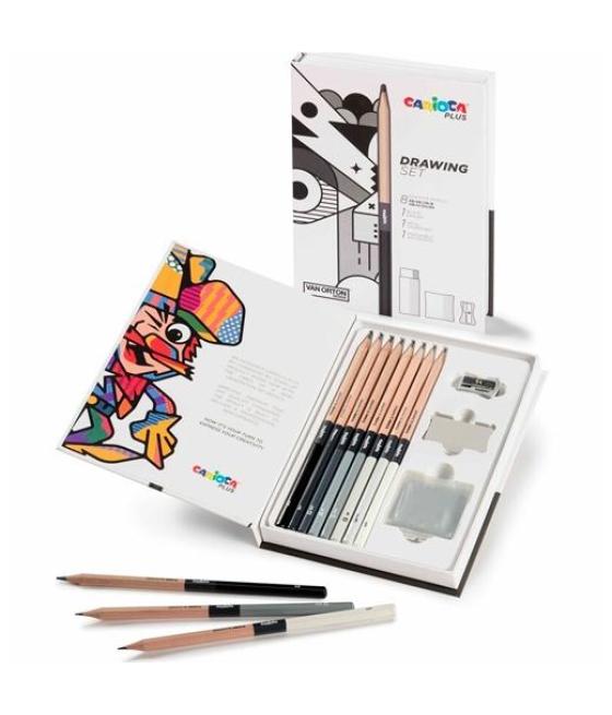 Carioca set de dibujo plus drawing con 8 lápices de grafito 4h a 6b + accesorios