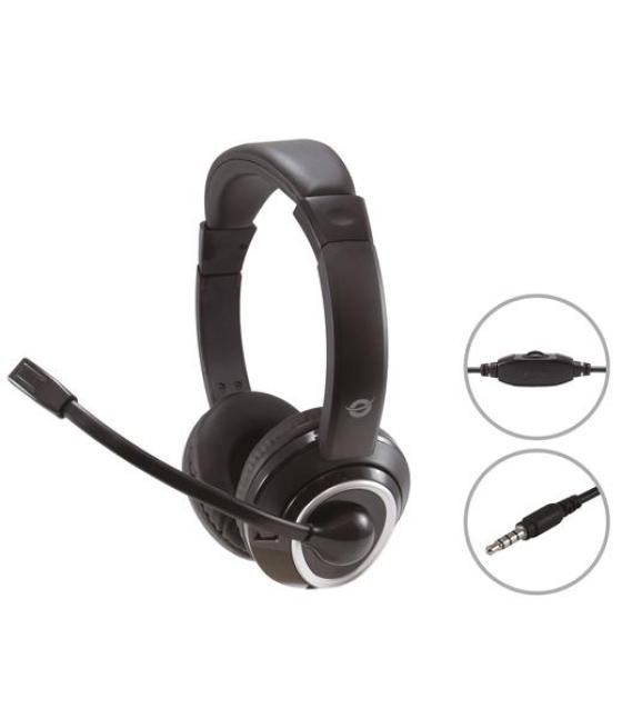Conceptronic auriculares jack 3.5 mm microfono flexible control volumen negro