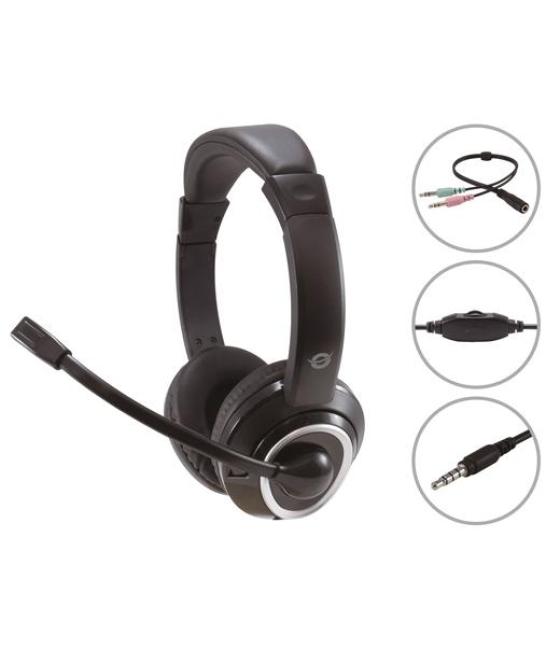 Conceptronic auriculares jack 3.5 mm microfono flexible control volumen incluye adaptador 1 a 2 jacks 3.5 mm negro