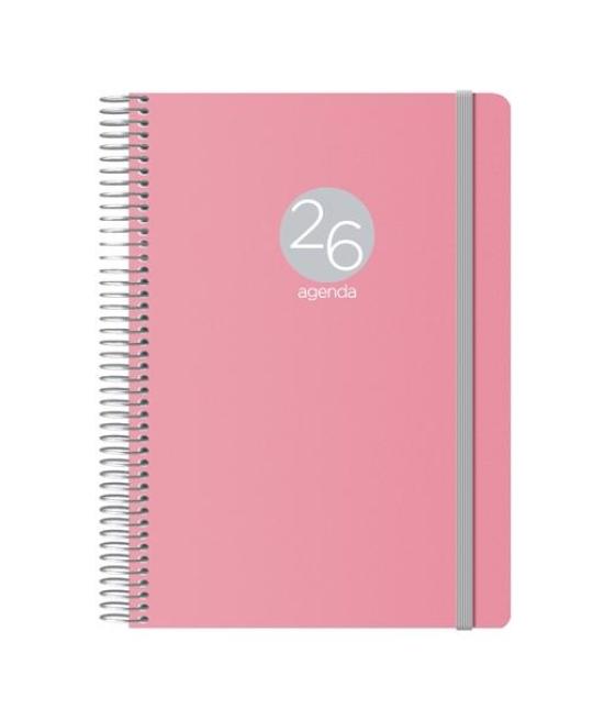 Dohe agenda anual memphis espiral 15x21cm dp cierre c/goma pp rosa 2026