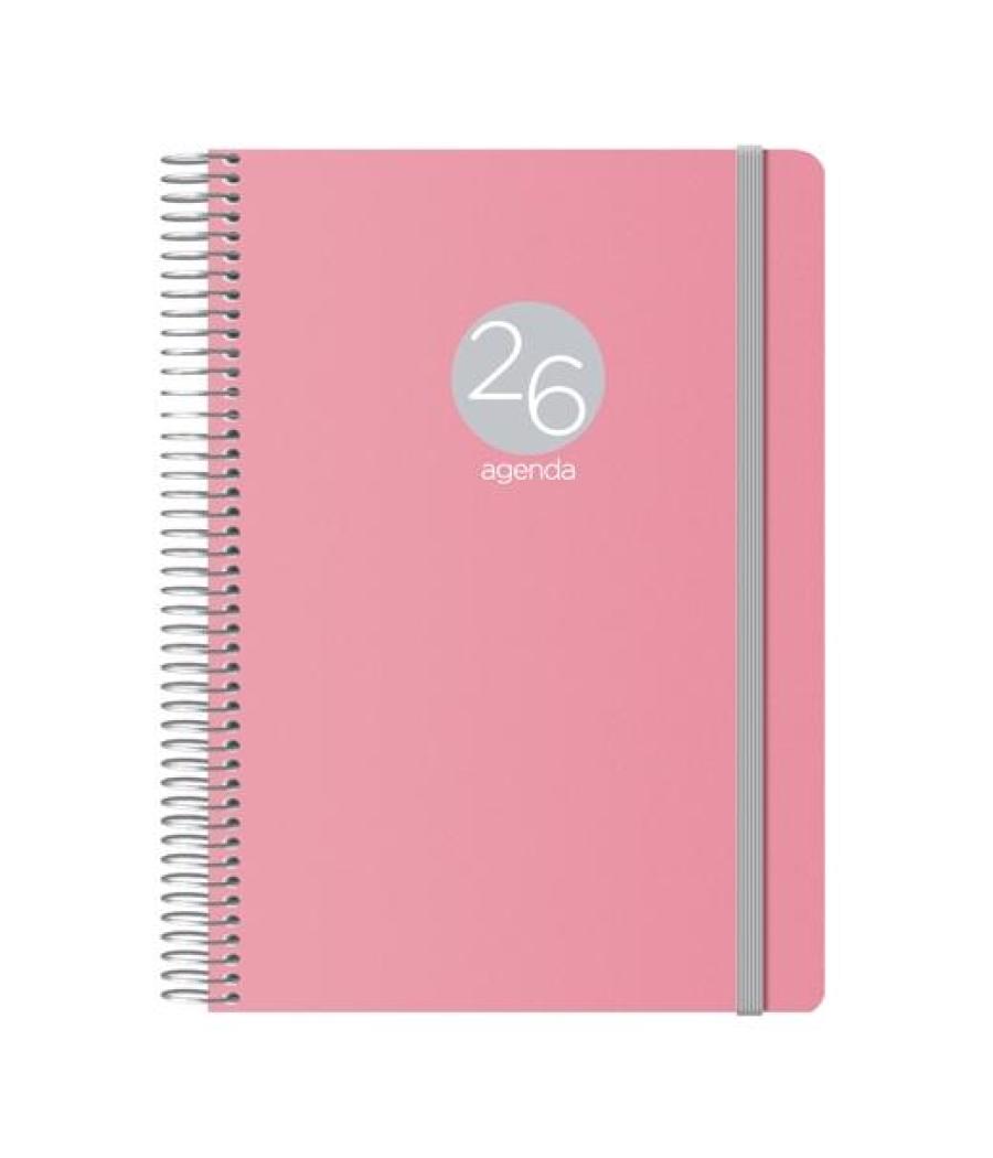 Dohe agenda anual memphis espiral 15x21cm dp cierre c/goma pp rosa 2026