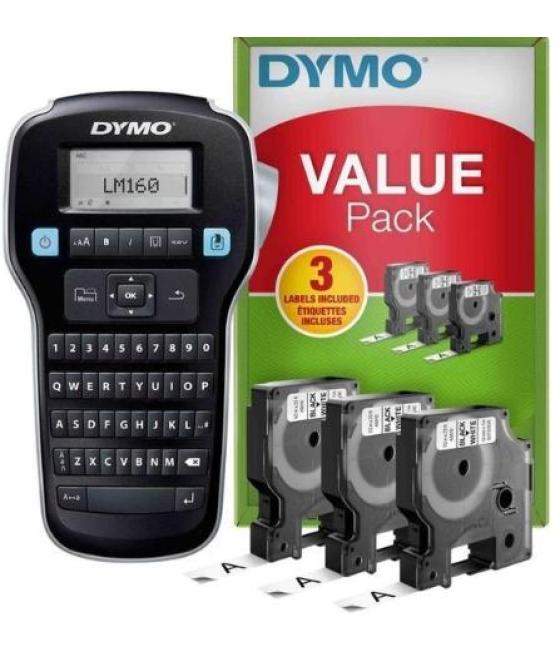 Dymo etiquetadora - rotuladora electrónica lm160 + 3 cintas d1 de 12mm negro sobre blanco (45013) (value pack)