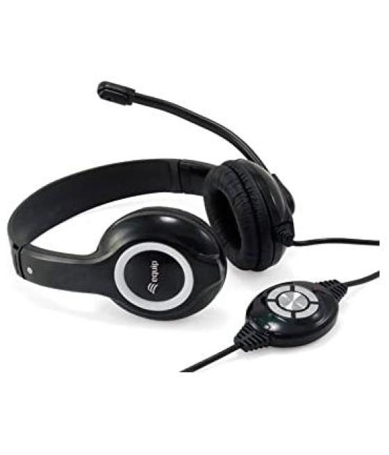 Equip auriculares c/ diadema c/ cable microfono biaural plástico negro