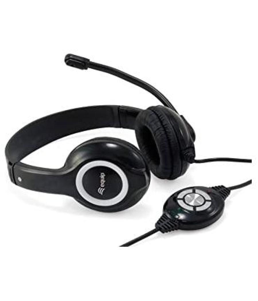 Equip auriculares c/ diadema c/ cable microfono biaural plástico negro