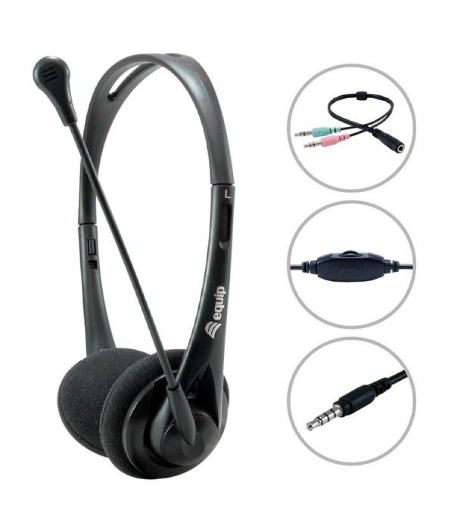 Equip auriculares estéreo jack 3.5mm ultraligeros con micrófono flexible ajustable negro