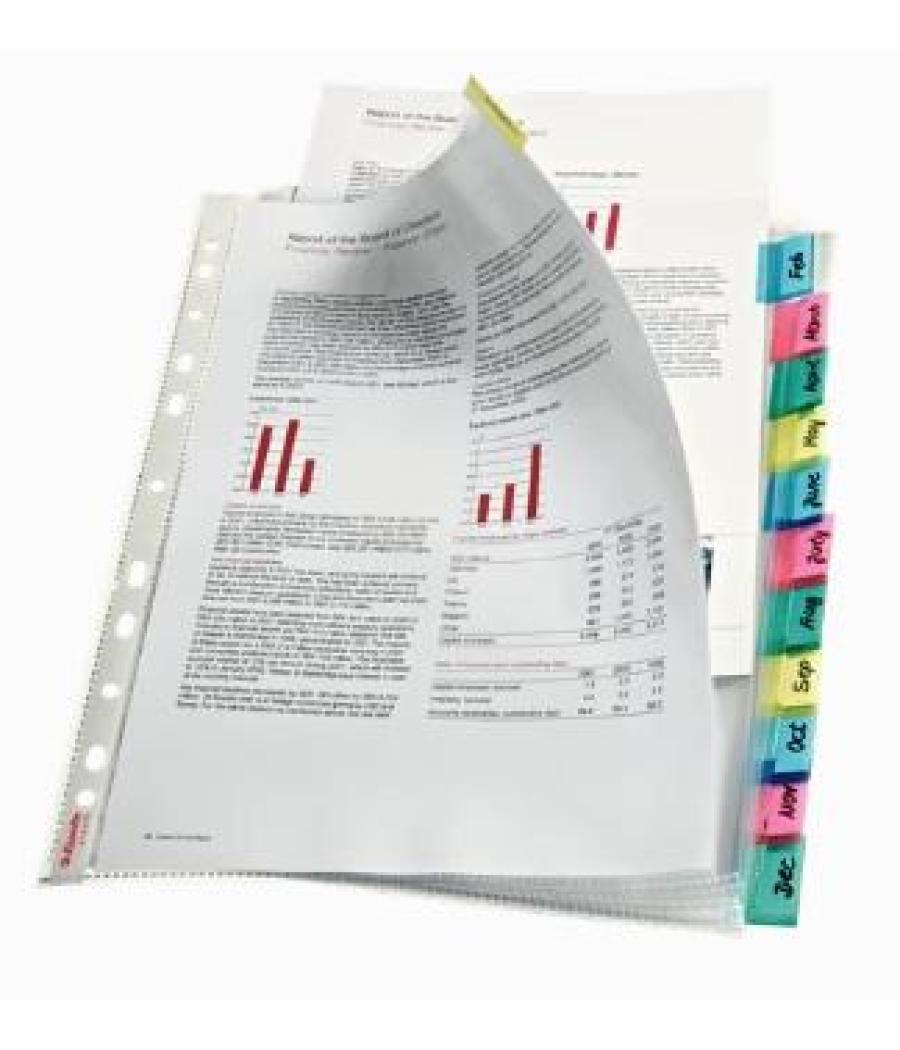 Esselte funda multitaladro 11 pp cristal a4 85 micras con pestaña índice colores