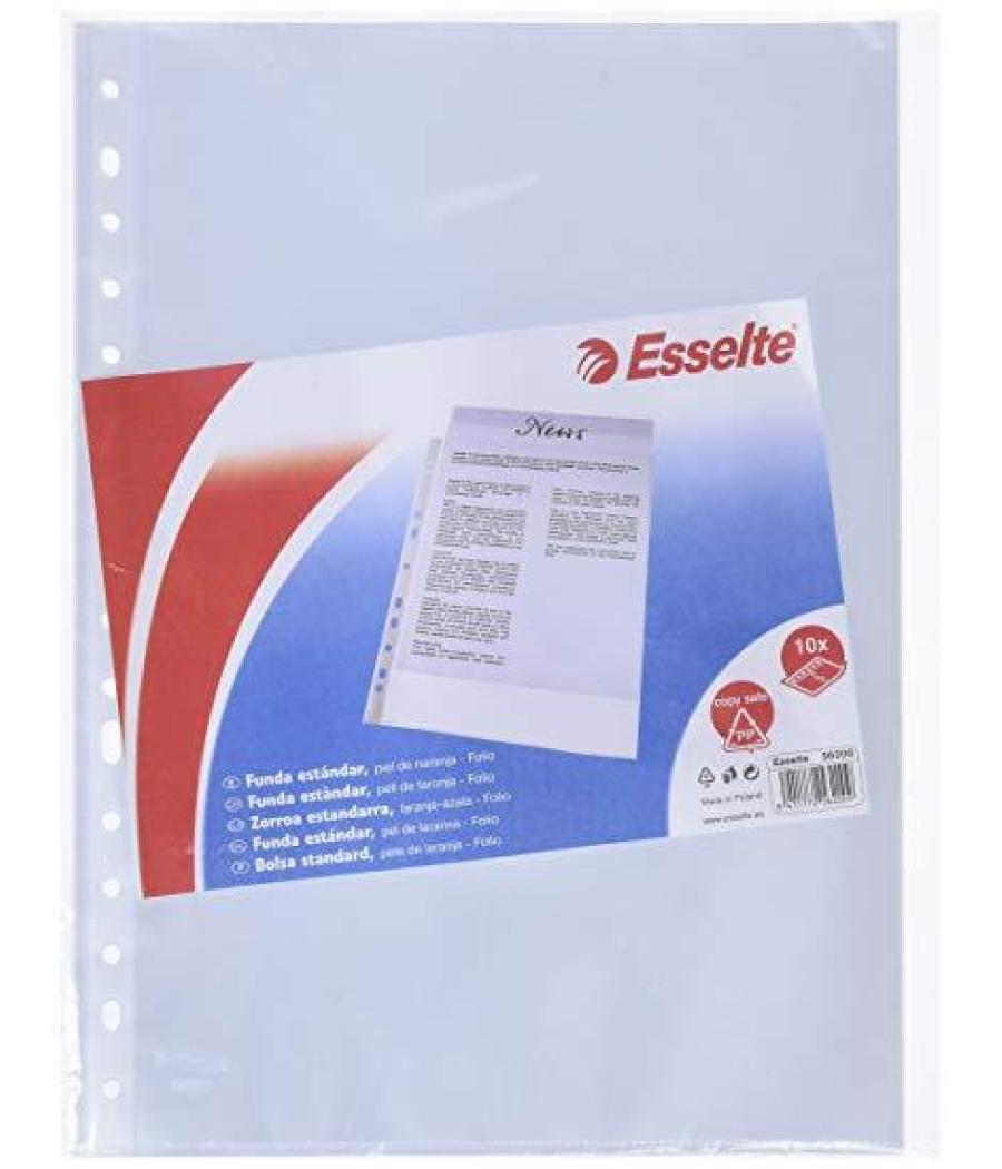Esselte funda multitaladro 16 pp piel de naranja folio 80 micras copysafe portadocumentos bolsa de 10 fundas