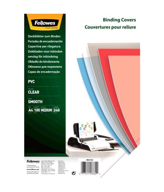 Fellowes tapas encuadernación a4 pvc 240 micras transparente pack 100 ud