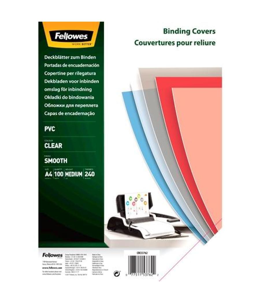 Fellowes tapas encuadernación a4 pvc 240 micras transparente pack 100 ud