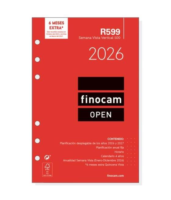 Finocam recambio anual agenda de anillas open r599 500-117x181mm svv 2026