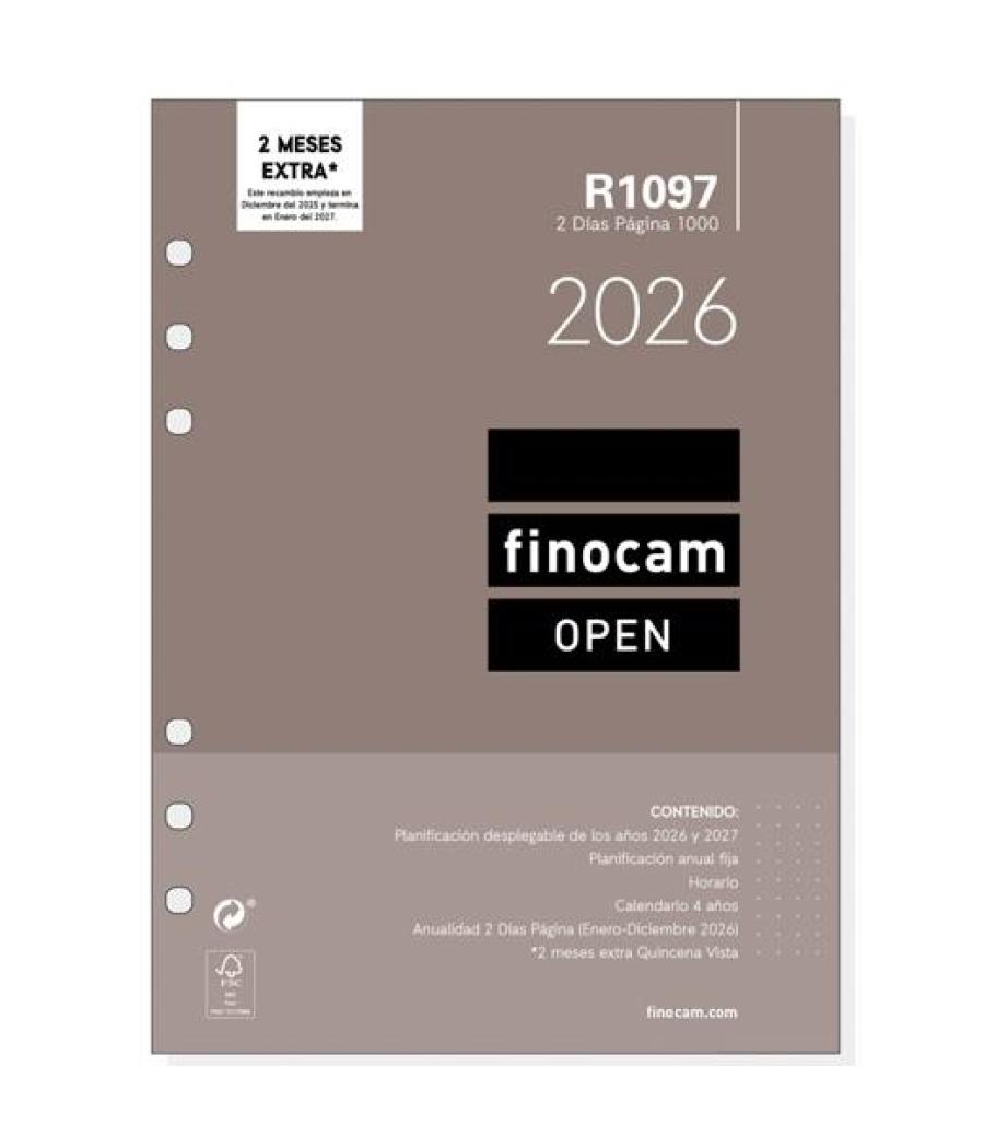 Finocam recambio anual agenda de anillas open r1097 1000-155x215mm 2dp 2026