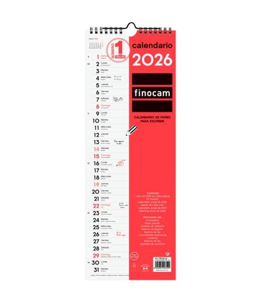 Finocam calendario de pared para escribir largo l-155x430mm mv neutro 2026