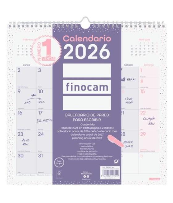 Finocam calendario de pared para escribir 30x30-300x300mm mv chic morado 2026