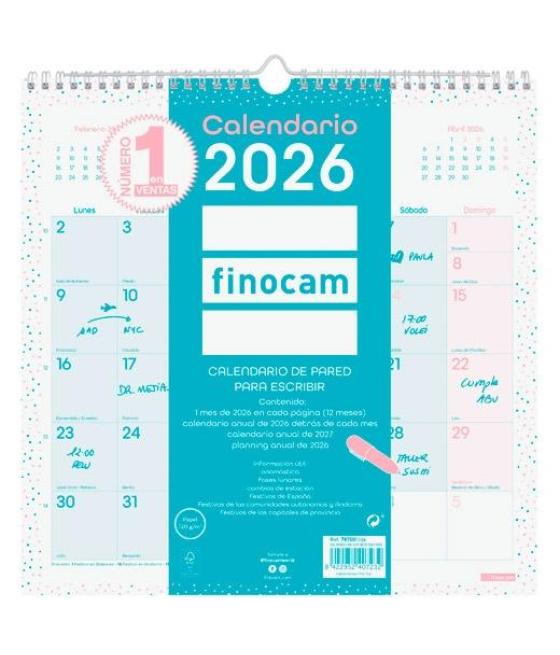 Finocam calendario de pared para escribir 30x30-300x300mm mv chic turquesa 2026